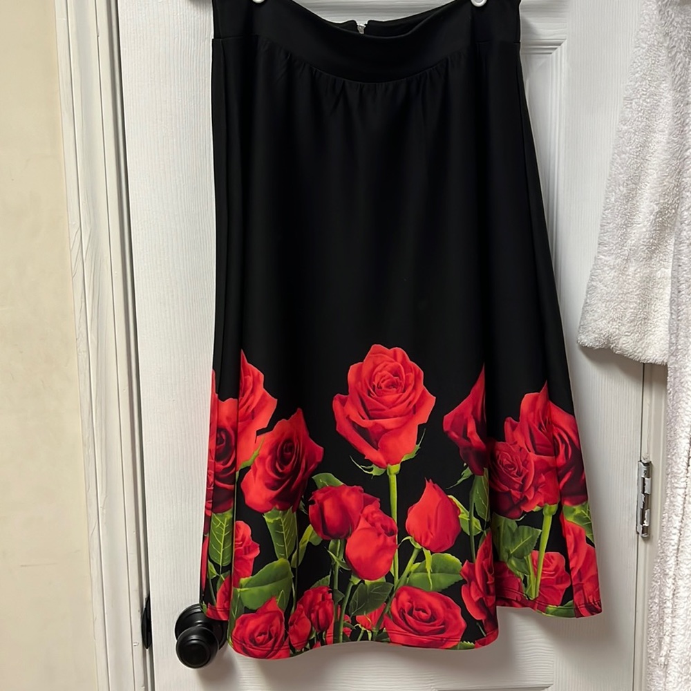 Beautiful A line skirt with vibrant Red Roses